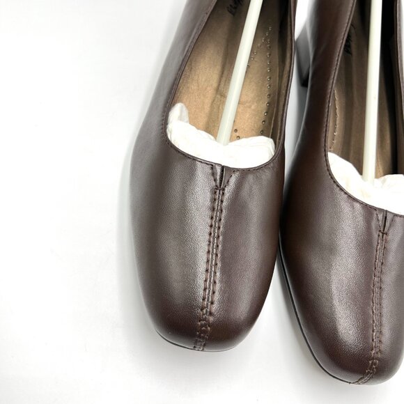 11N 11 NARROW WIDTH Trotters Womens Brown Leather Kitten Block Heels Pumps Shoes - Picture 4 of 14
